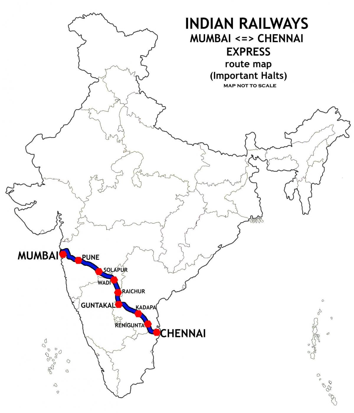 Mumbai a Chennai tren mapa da ruta