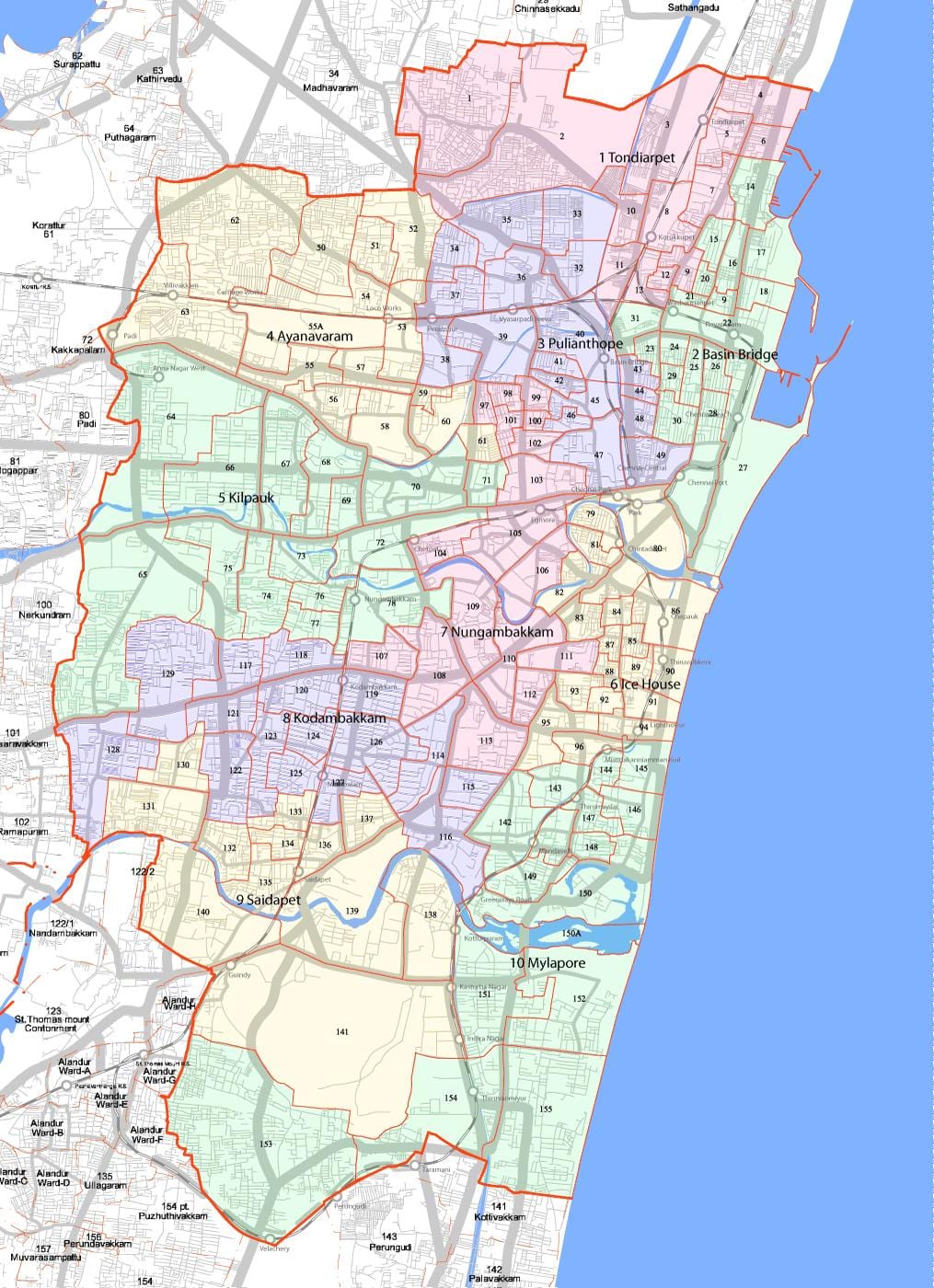maior Chennai corporación mapa