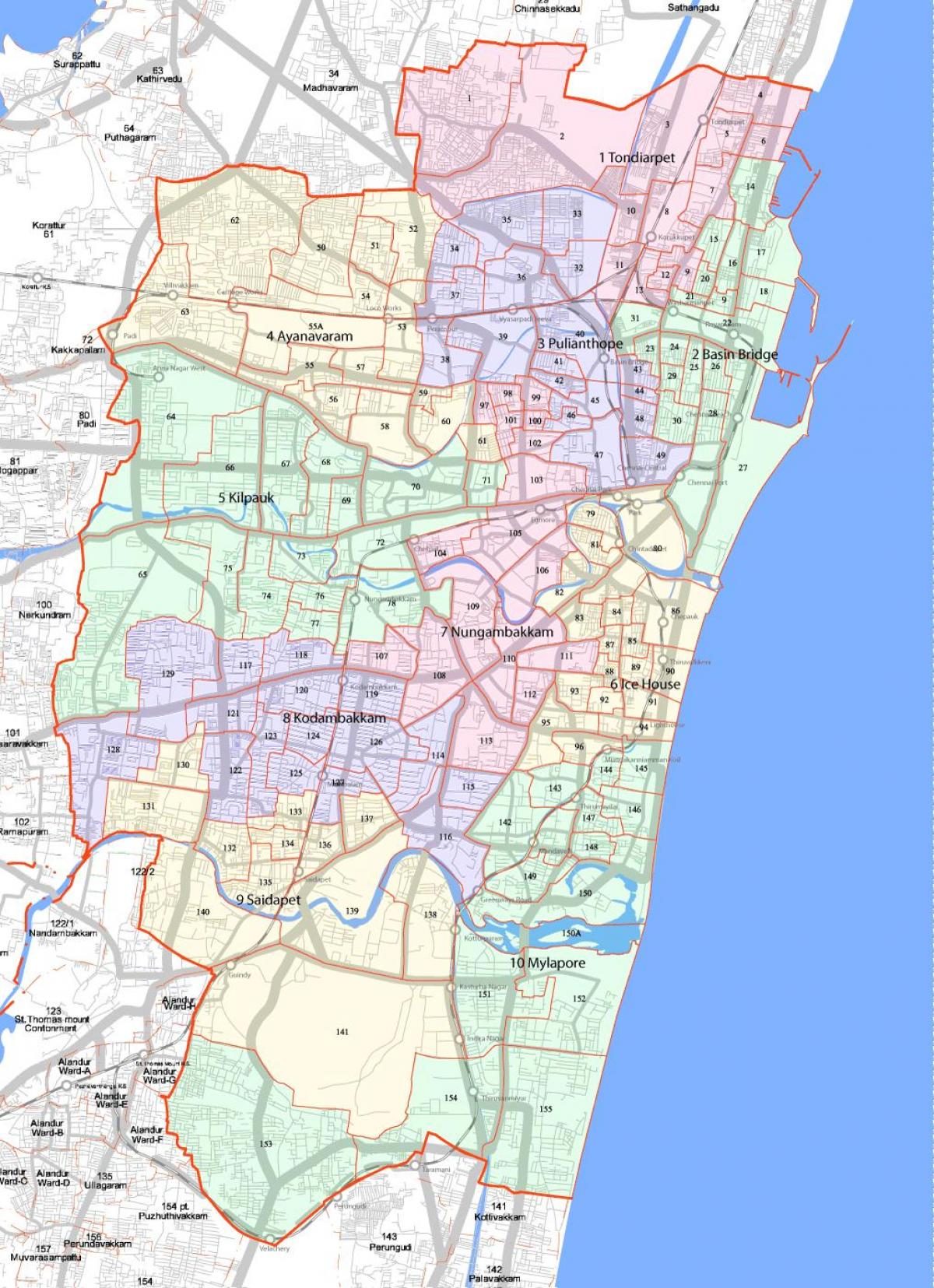 maior Chennai corporación mapa