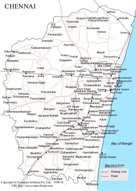 Chennai mapa con direccións