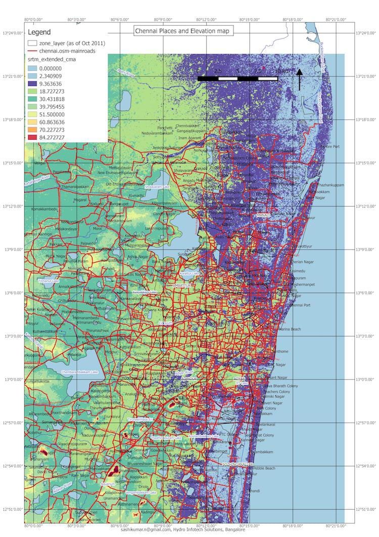 inundación mapa de Chennai