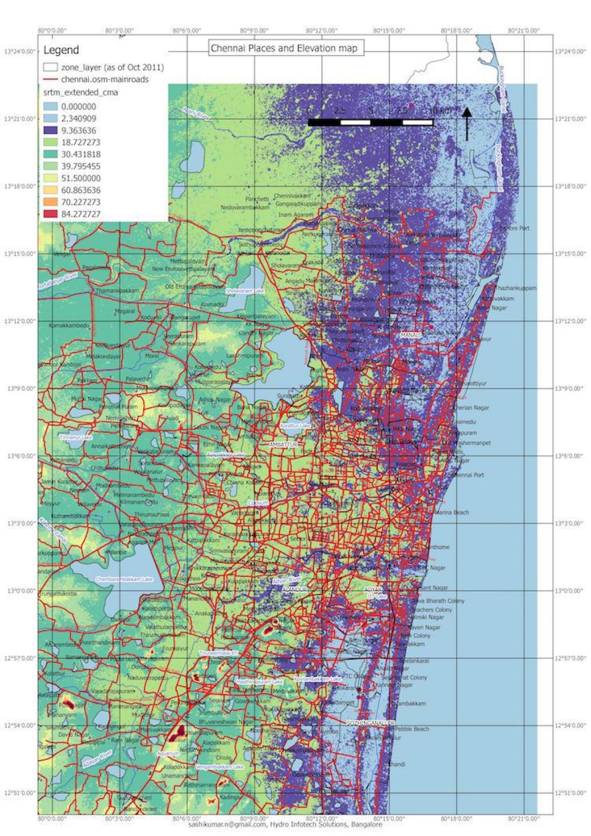 inundación mapa de Chennai