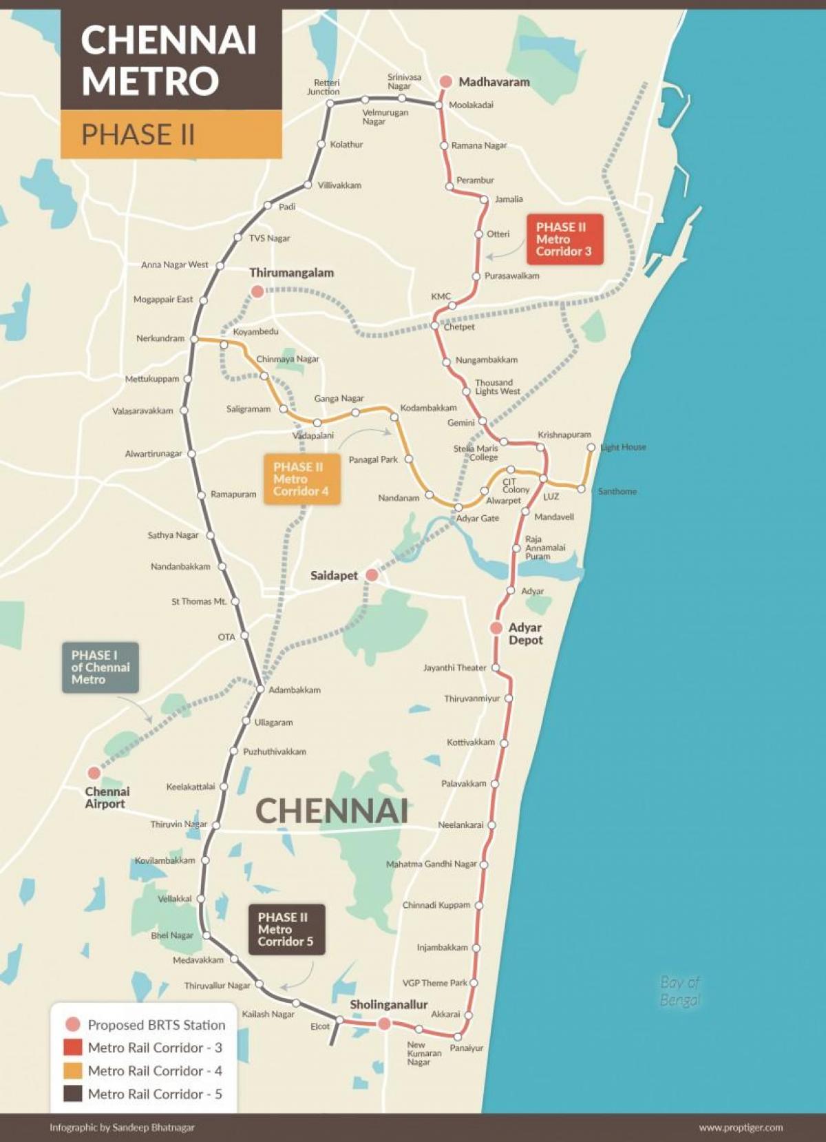 metro ferroviario Chennai mapa da ruta fase 2