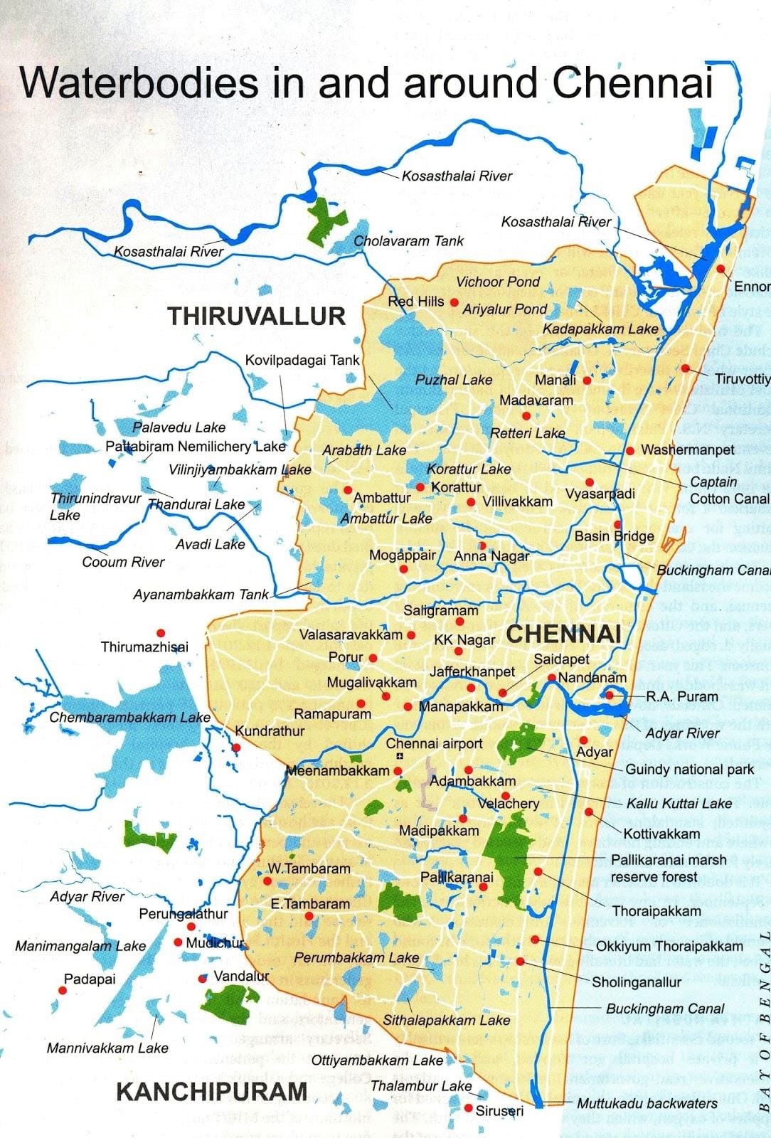río mapa de Chennai
