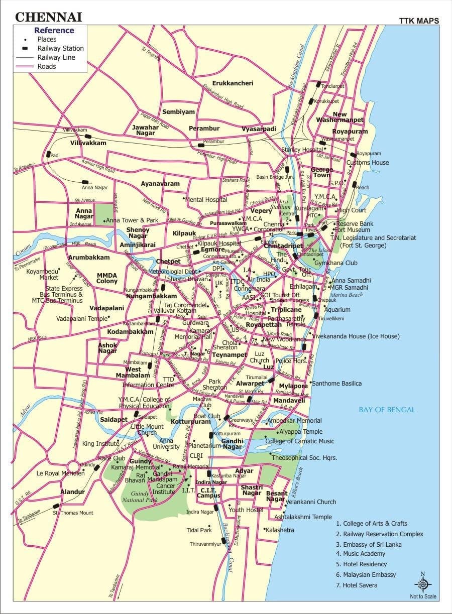 Chennai mapa da cidade con rúas
