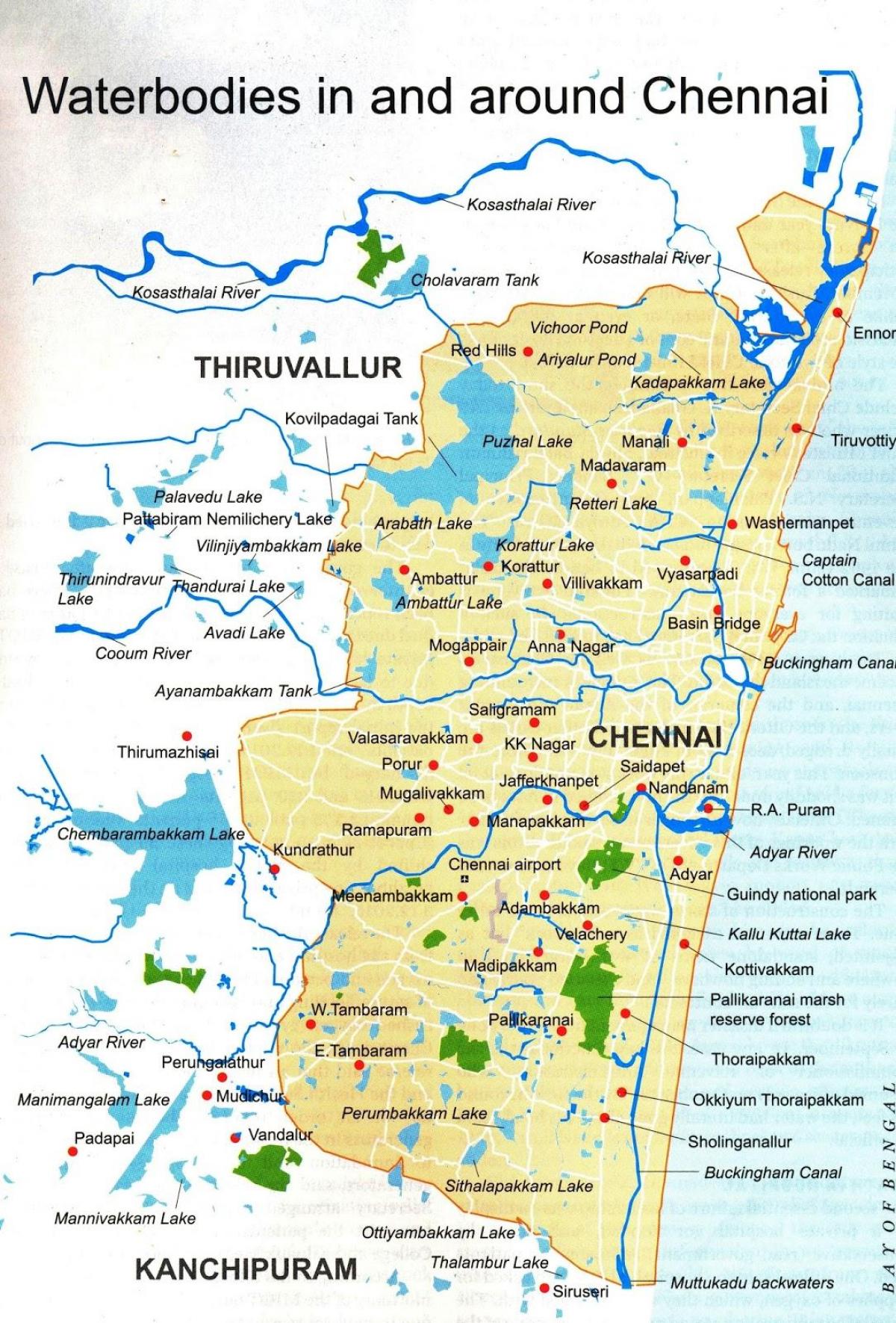 río mapa de Chennai