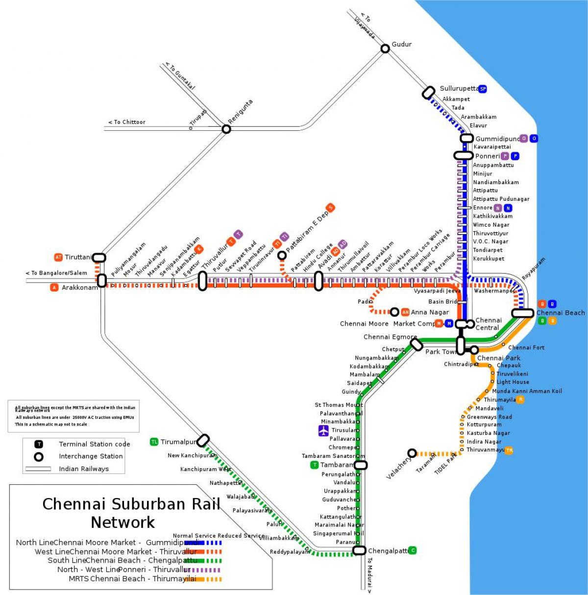 Chennai tren suburbano mapa