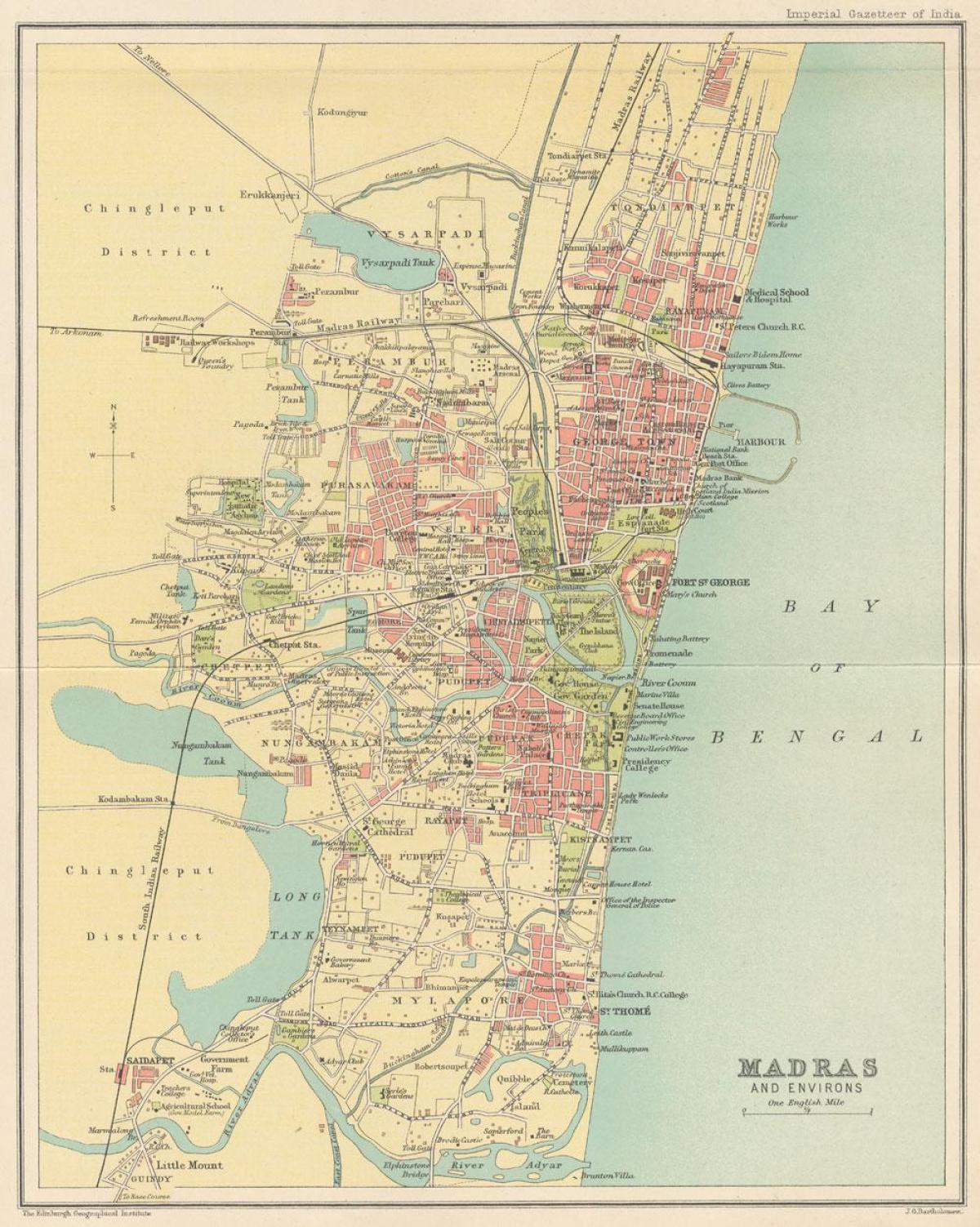 mapa antigo de Chennai