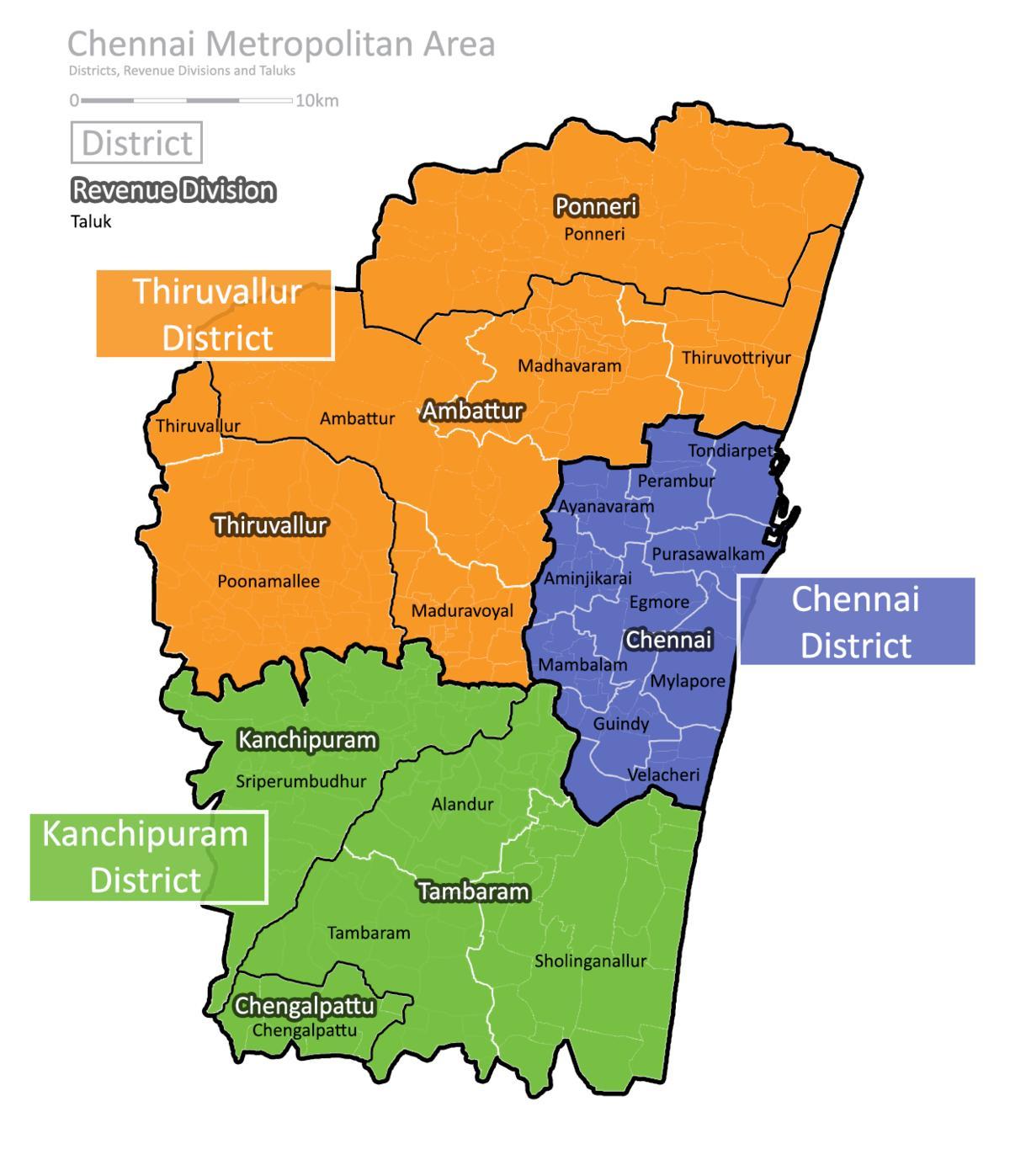 mapa de Chennai área metropolitana