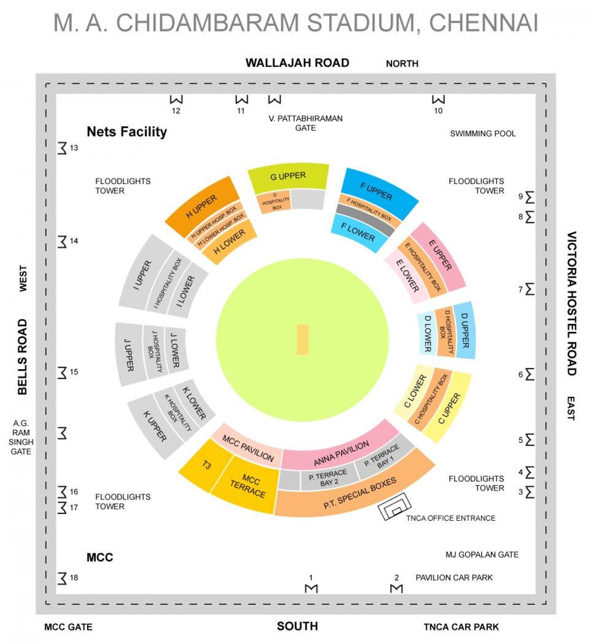 Chepauk estadio está esquema mapa