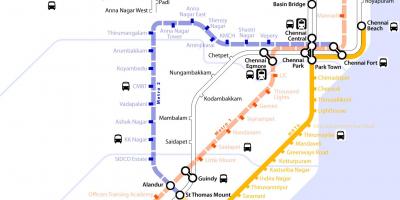 Metro ferroviario Chennai mapa da ruta