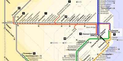 Chennai mapa da cidade con rutas de autobuses