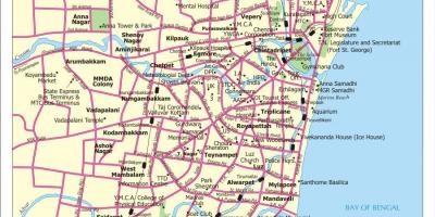 Chennai mapa da cidade con rúas