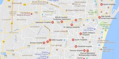 Mapa de Chennai Hospitais 